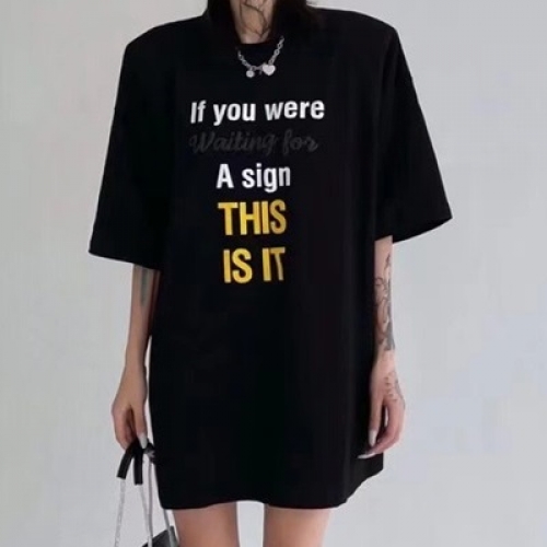 ヴェトモンユニセックスプリントオーバーサイズ半袖Tシャツt0155ブラック