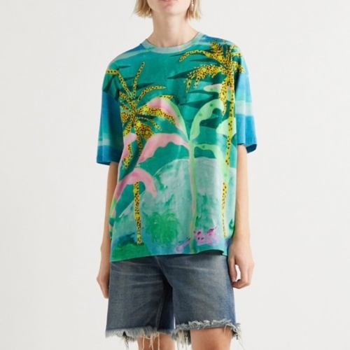 セリーヌユニセックスコットン半袖Tシャツl0123ブルー