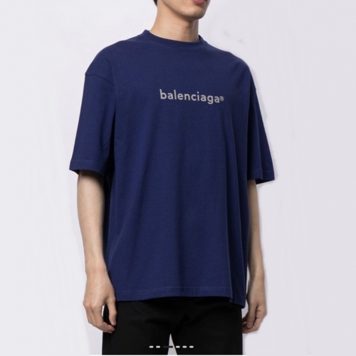 バレンシアガユニセックスコットン半袖Tシャツl01090ネイビー