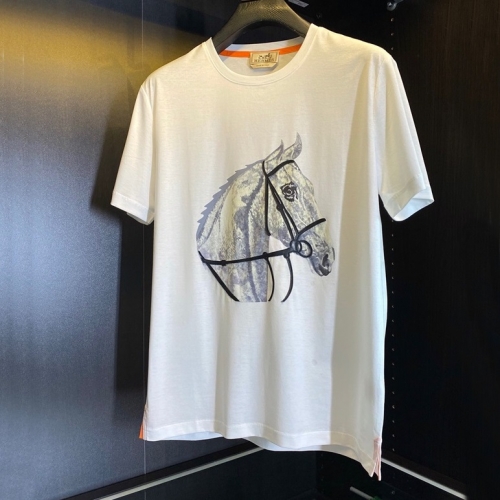 -エルメスメンズクルーネック半袖Tシャツr0669ホワイト