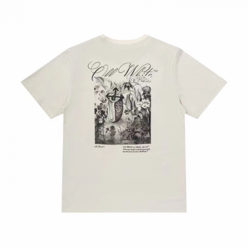 オフホワイトユニセックスプリントコットン半袖Tシャツf0749アイボリー