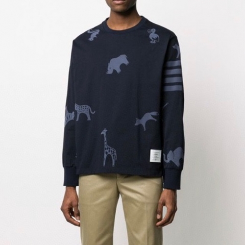 -トムブラウンメンズストラップクルーネック長袖Tシャツm01318ネイビー