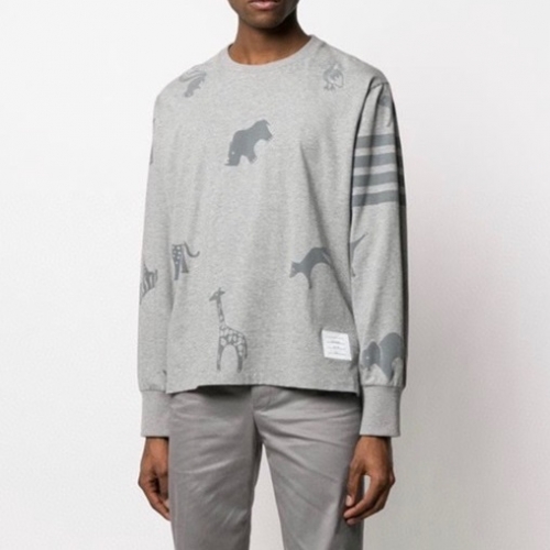 -トムブラウンメンズストラップクルーネック長袖Tシャツm01319グレー