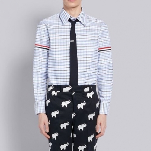 トムブラウンメンズストラップコットンシャツm01325ブルー