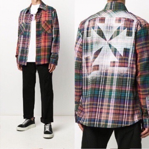 オフホワイトメンズベーシックコットンチェックシャツf0753ブルー