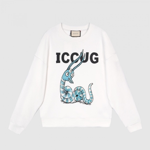 -グッチユニセックスコットンクルーネック長袖Tシャツc03865ホワイト