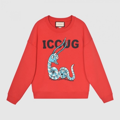 -グッチユニセックスコットンクルーネック長袖Tシャツc03866レッド