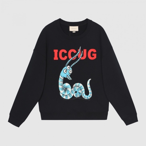 -グッチユニセックスコットンクルーネック長袖Tシャツc03867ブラック