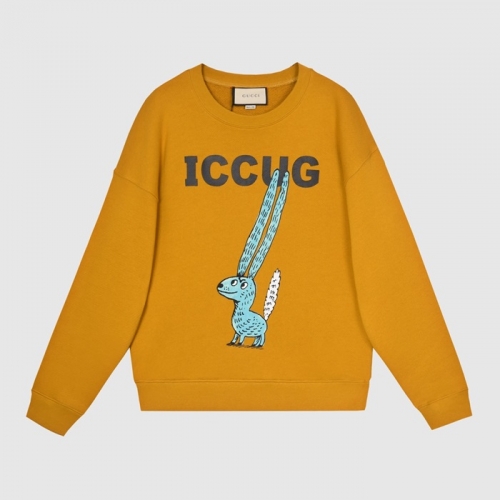 -グッチユニセックスコットンクルーネック長袖Tシャツc03870キャメル