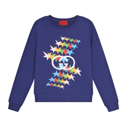 -グッチユニセックスコットンクルーネック長袖Tシャツc03874ブルー