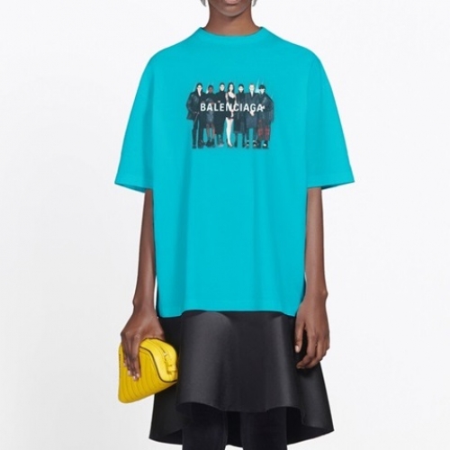 バレンシアガユニセックスコットン半袖Tシャツl01135ブルー