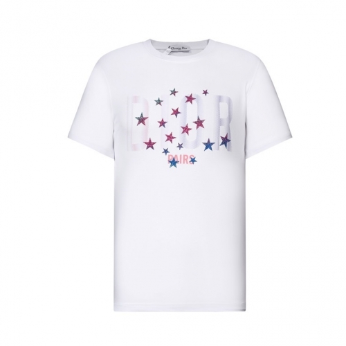 -ディオールユニセックスカジュアルクルーネック半袖Tシャツo01326ホワイト