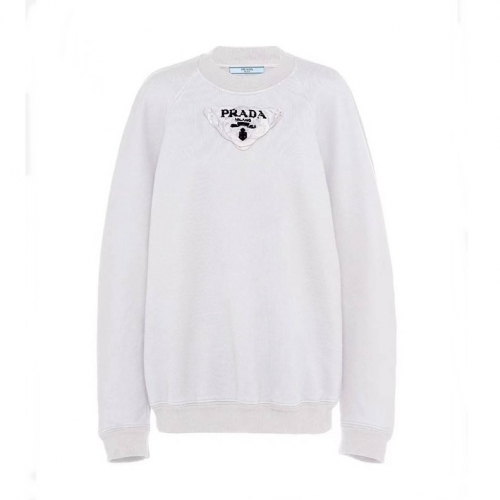 -プラダメンズクルーネック長袖Tシャツa01246ホワイト