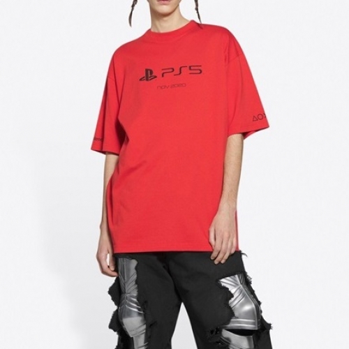 バレンシアガユニセックスコットン半袖Tシャツl01144レッド