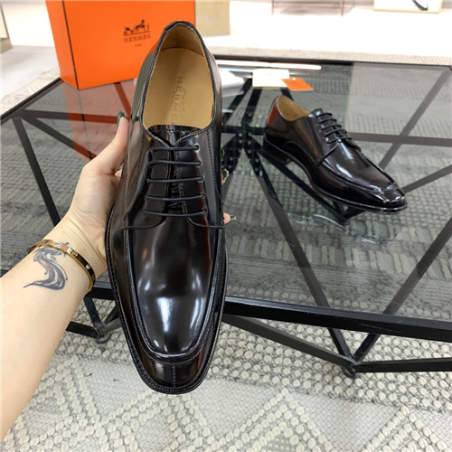 ,S0534エルメスメンズレザーオックスフォードシューズ,ブラック