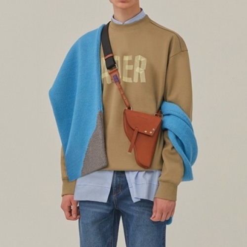 メンズミニマル長袖Tシャツe0023キャメル