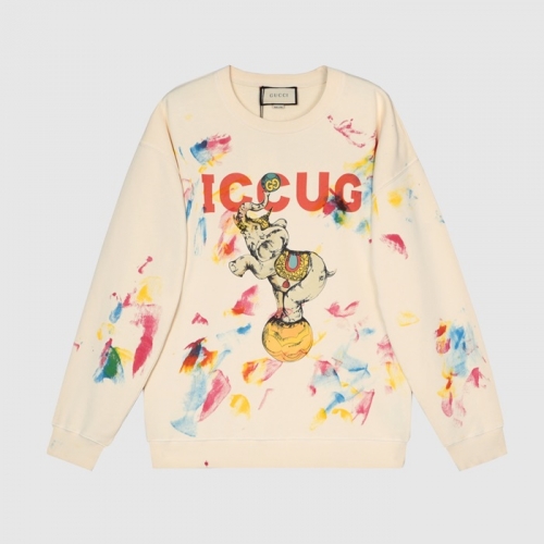 -グッチユニセックスコットンクルーネック長袖Tシャツc03960アイボリー