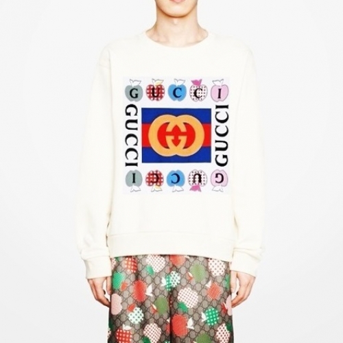 -グッチユニセックスコットンクルーネック長袖Tシャツc03969ホワイト