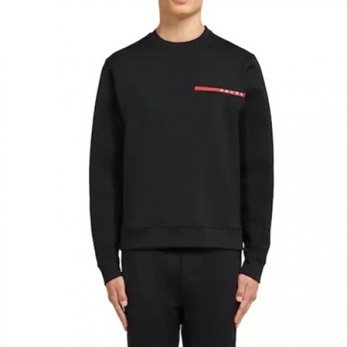 -プラダメンズクルーネック長袖Tシャツa02356ブラック