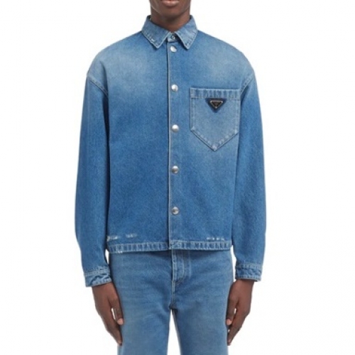 プラダメンズベーシックカジュアルシャツa02357ブルー