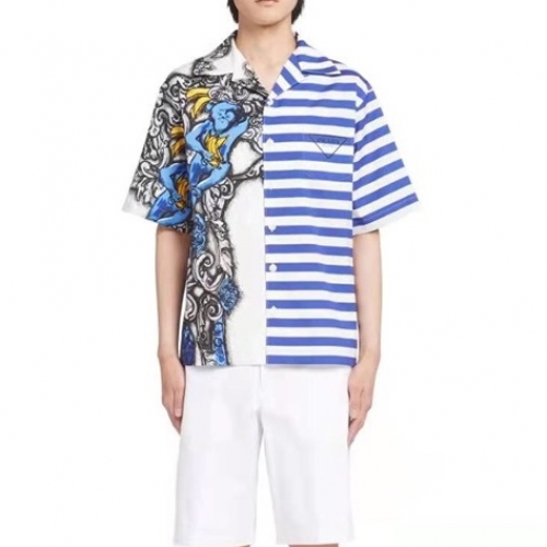 プラダメンズベーシックポロ半袖Tシャツa02361ブルー