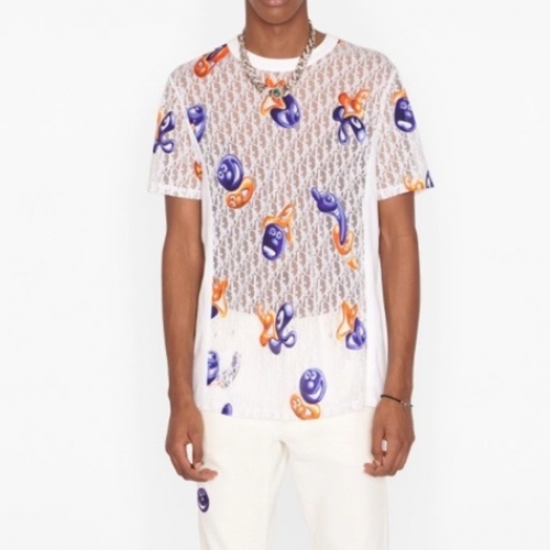 -ディオールユニセックスカジュアルクルーネック半袖Tシャツo01395ホワイト