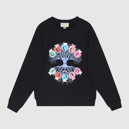 -グッチユニセックスコットンクルーネック長袖Tシャツc03987ブラック