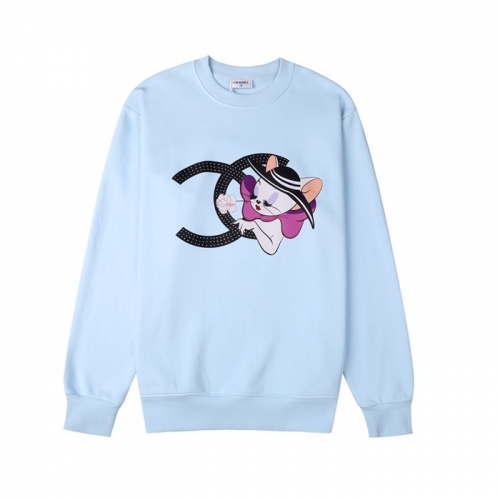 -シャネルユニセックスクルーネック長袖Tシャツl0786ブルー