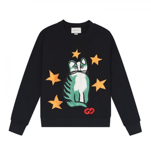 -グッチユニセックスコットンクルーネック長袖Tシャツc04008ブラック