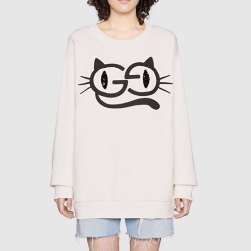 -グッチユニセックスコットンクルーネック長袖Tシャツc04011アイボリー