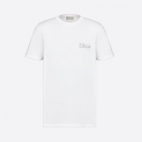 -ディオールユニセックスカジュアルクルーネック半袖Tシャツo01408ホワイト