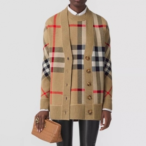 バーバリーユニセックスヴィンテージネックウールカーディガンr04085ブラウン