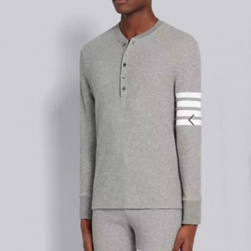 -トムブラウンメンズストラップクルーネック長袖Tシャツm01427グレー