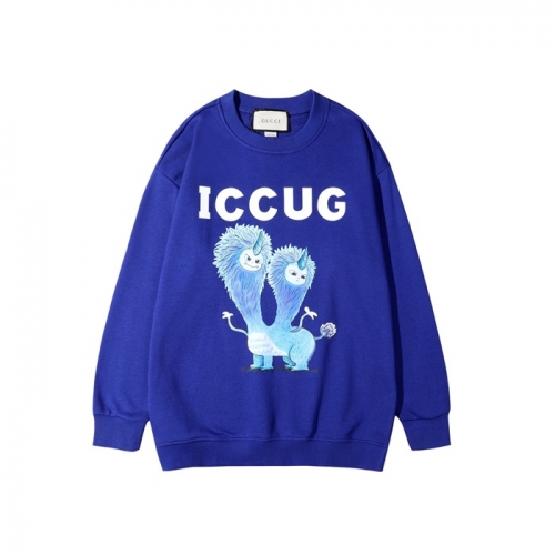 -グッチユニセックスコットンクルーネック長袖Tシャツc04056ブルー