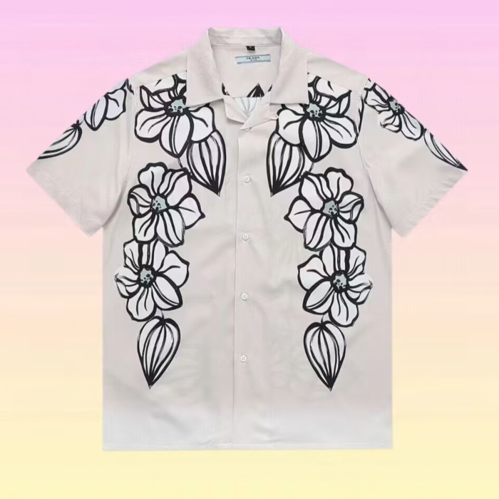 プラダメンズモダンアイボリー半袖シャツr02397