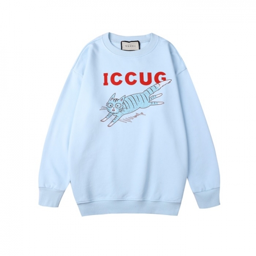 -グッチユニセックスコットンクルーネック長袖Tシャツc04061ブルー