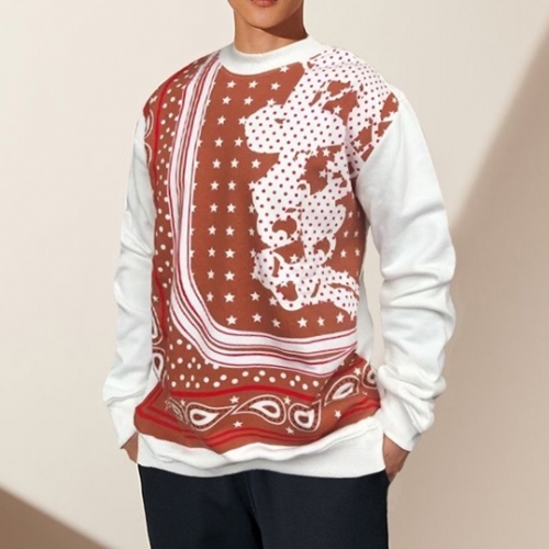 -エルメスメンズクルーネックカジュアルコットン起毛長袖Tシャツr0686ホワイト