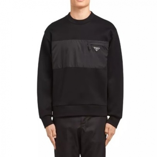 -プラダメンズクルーネック長袖Tシャツa02401ブラック