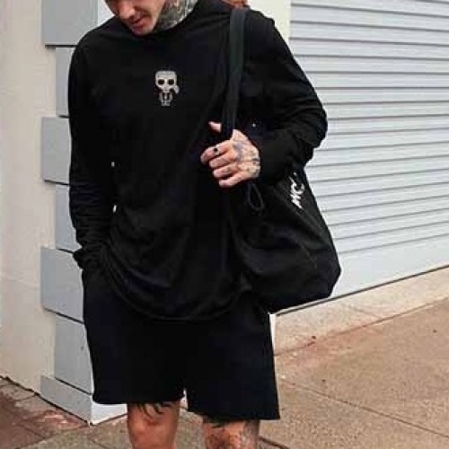 -ェンディメンズクルーネック長袖Tシャツn01050ブラック