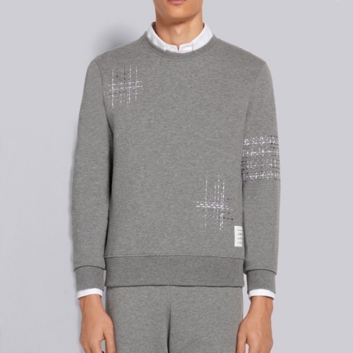 -トムブラウンメンズストラップクルーネック長袖Tシャツm01440グレー