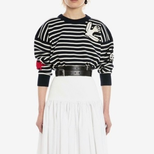 -アレクサンダーマックイーンレディースクルーネック長袖Tシャツe0102ネイビー