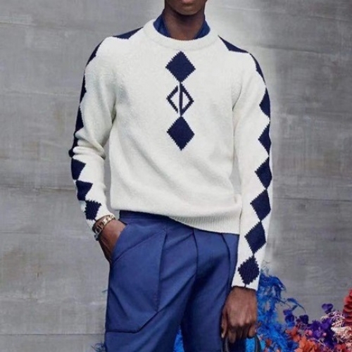 -ディオールユニセックスレトロクルーネックセーターo01481ネイビー