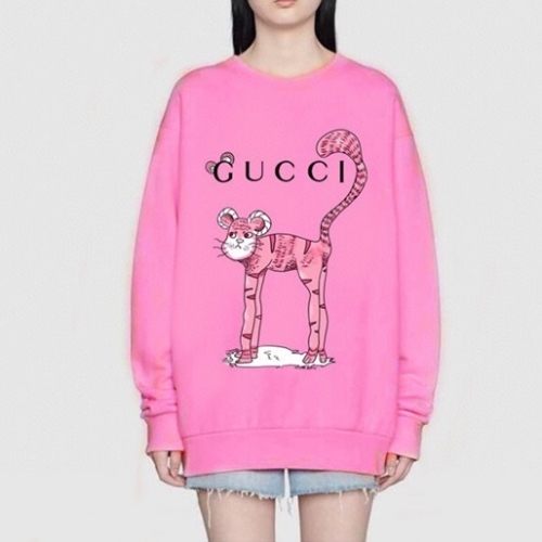 -グッチレディースコットンクルーネック長袖Tシャツc04116ピンク