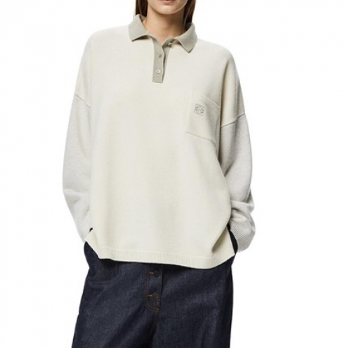 -ロエベレディースクルーネックウールセーターe0503アイボリー