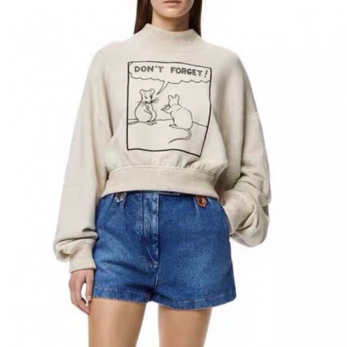 -ロエベレディースクルーネック長袖Tシャツe0505グレー