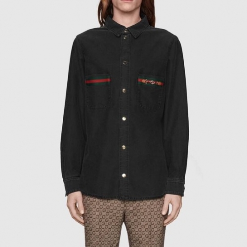 グッチユニセックスカジュアルデニムシャツc04432ブラック