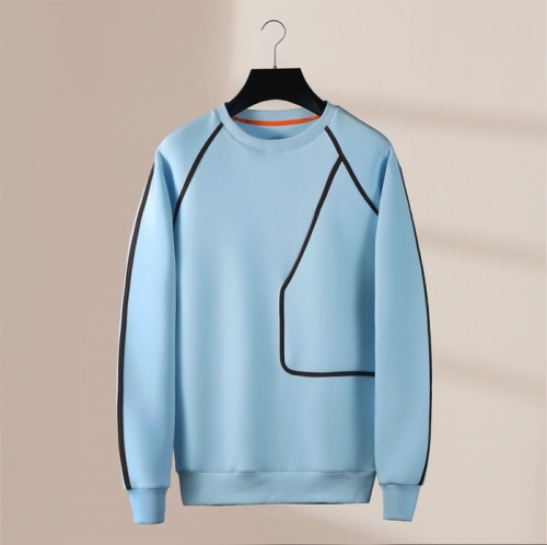 -エルメスメンズクルーネックカジュアルコットン起毛長袖Tシャツr0699ブルー