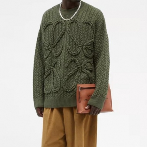 -ロエベメンズクルーネックウールセーターe0507グリーン