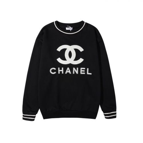 -シャネルユニセックスクルーネック長袖Tシャツl0802ブラック