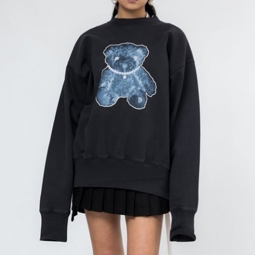 -ウェルダンユニセックスレトロクルーネック長袖Tシャツl004ブラック